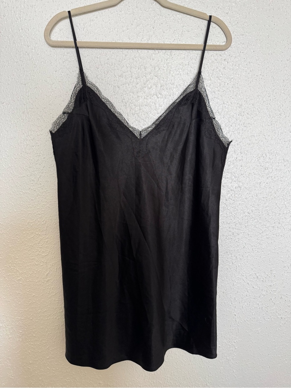 Victoria's Secret Black Satin Lace-Trim Slip